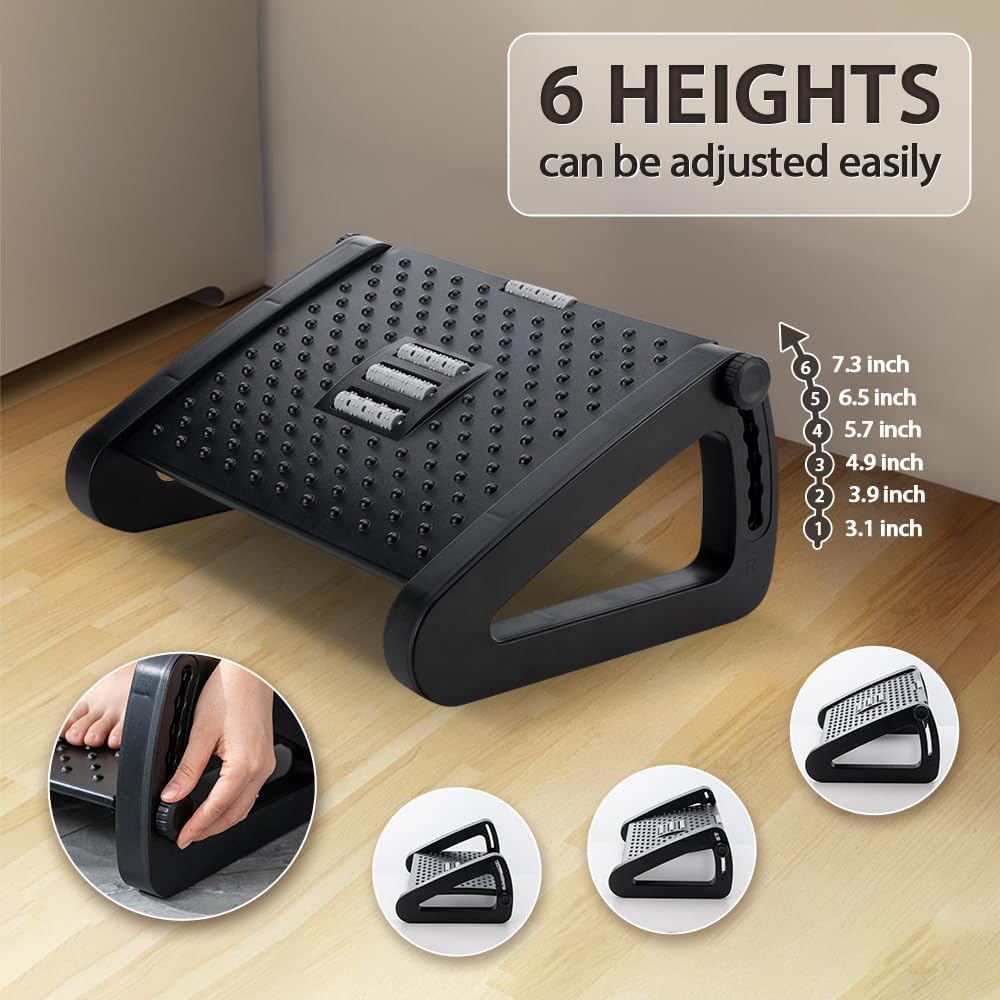Adjustable Ergonomic Footrest – Under Desk Foot Rest for Office Chair, Home, Sofa or Gaming Setup – Leg Stand & Feet Support Stool for WFH Desk, Computer Table, and High Chairs