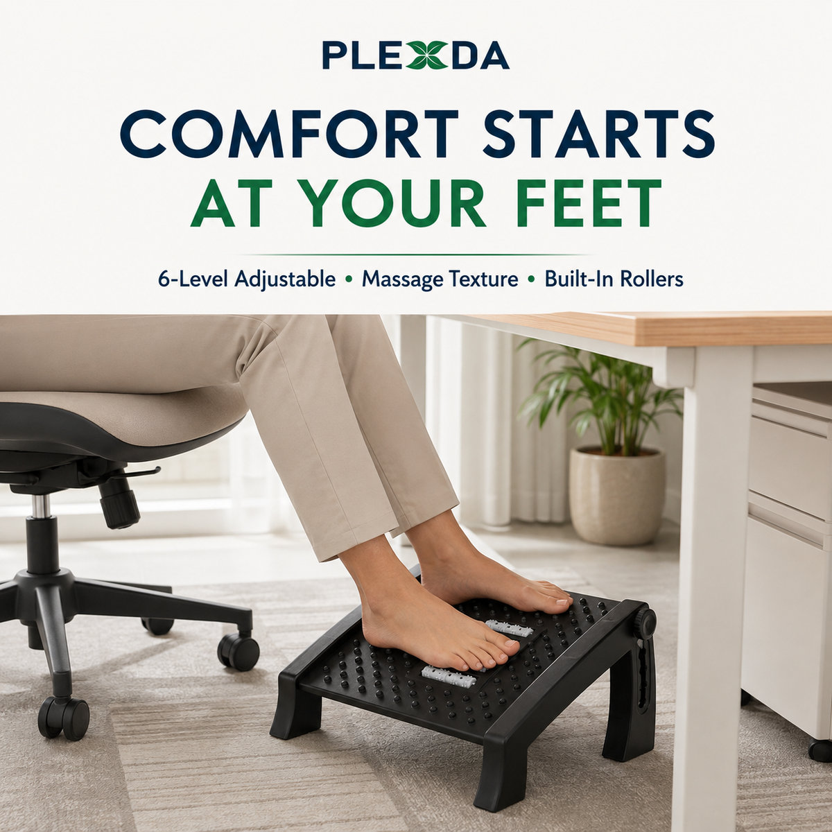 Plexda® Adjustable Foot Rest for Office Chair with Massage Texture and Roller