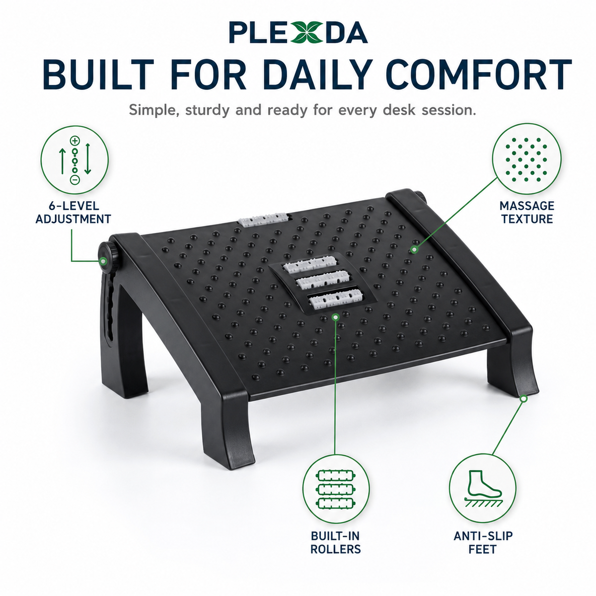 Plexda® Adjustable Foot Rest for Office Chair with Massage Texture and Roller