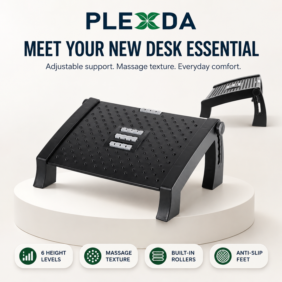 Plexda® Adjustable Foot Rest for Office Chair with Massage Texture and Roller